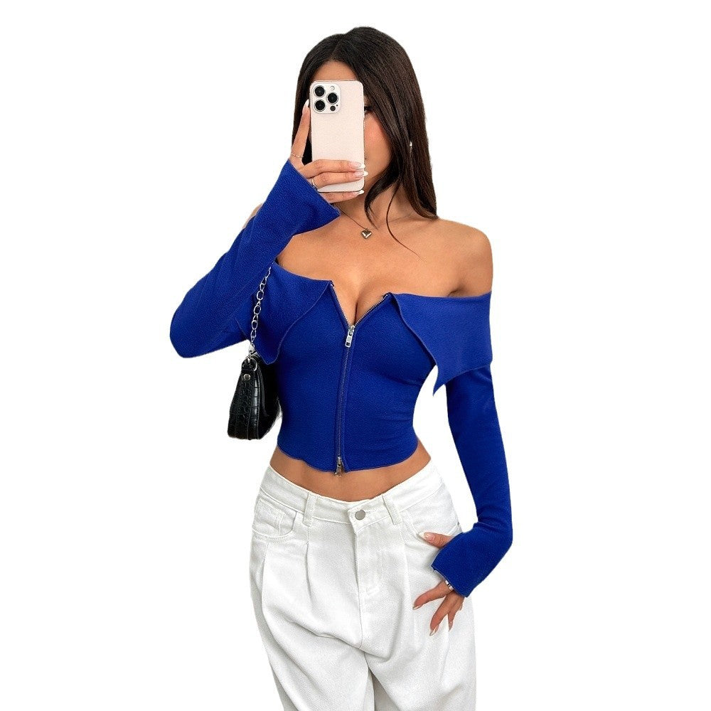 Kvindernes cropped top med asymmetrisk lynlås og off-shoulder design Stilla