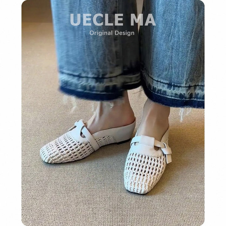 Dame Woven Læder Slip-On Mules Stilla