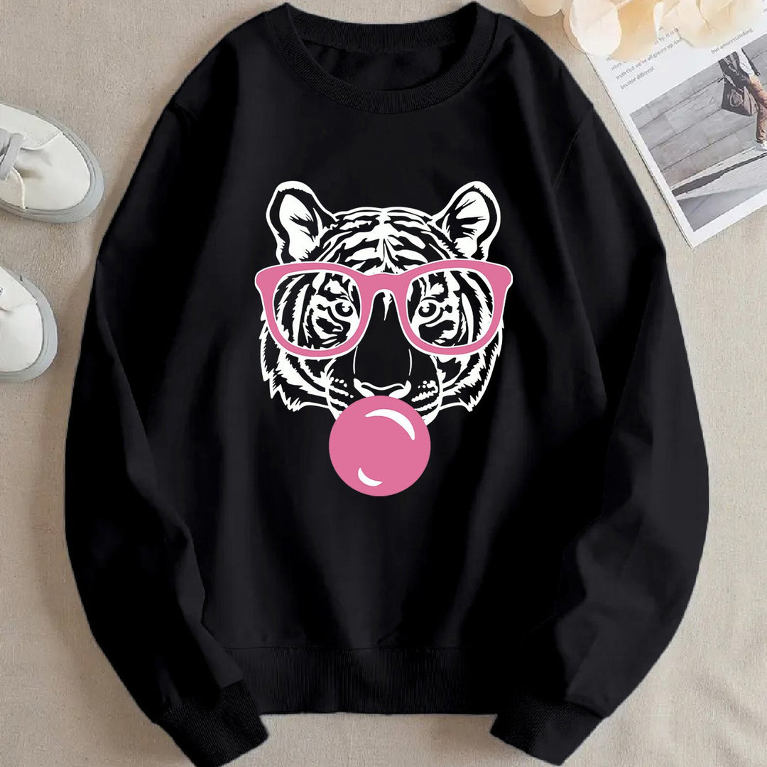 Kvinders sweatshirt med kreativ tiger design og afslappet snit Stilla