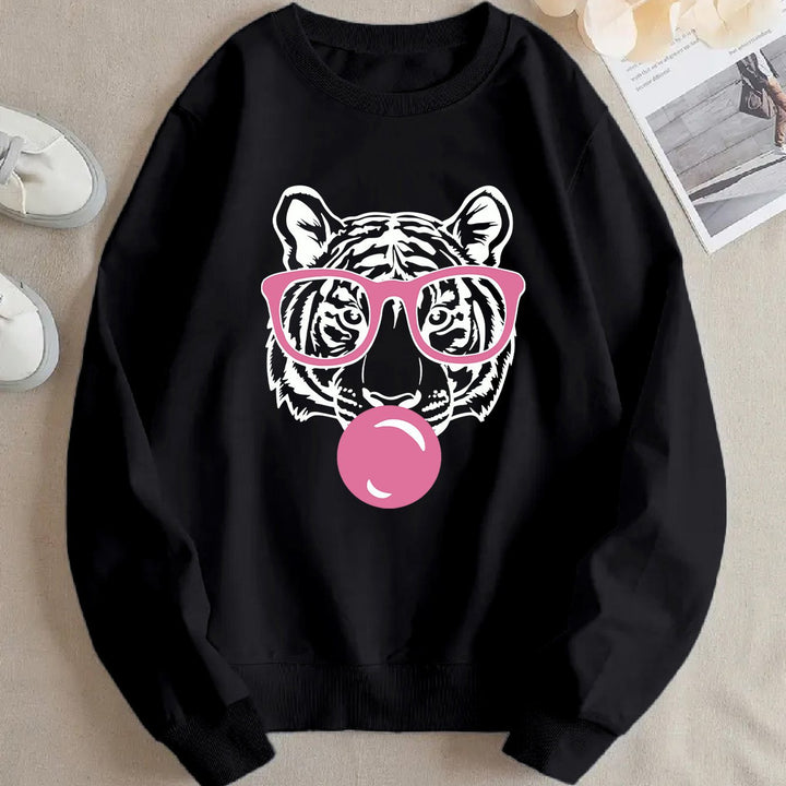 Kvinders sweatshirt med kreativ tiger design og afslappet snit Stilla
