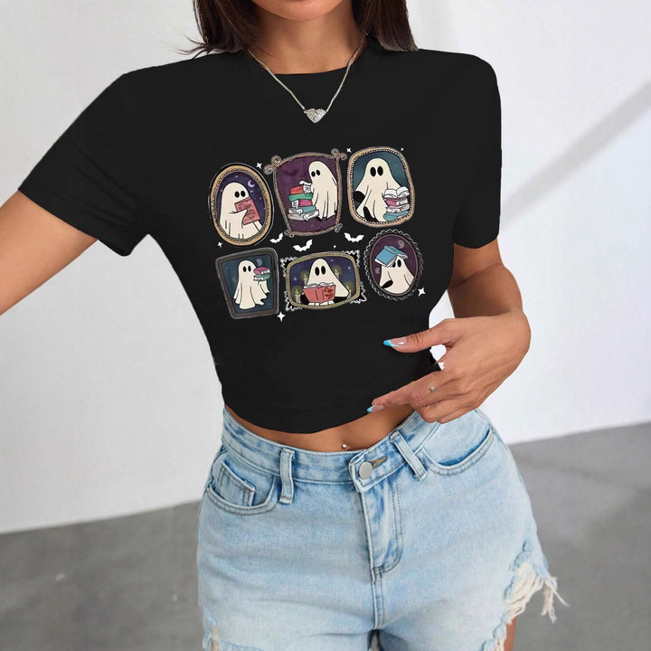 Dame Crop-T-Shirt med legende spøgelsesmotiv Skovae