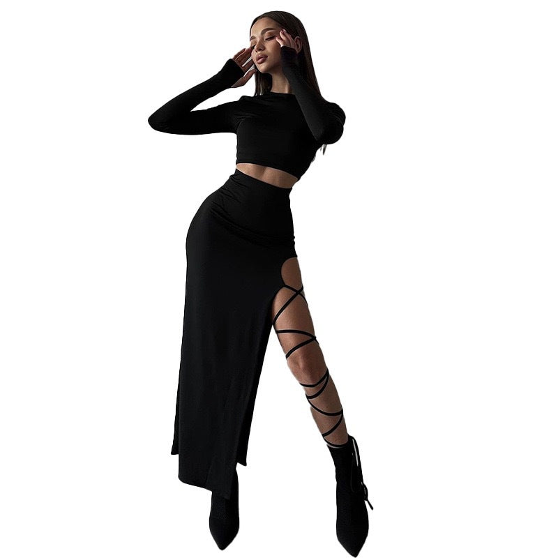 Dame Elegant Crop-Top med asymmetrisk nederdel og raffineret ben-splitt Skovae