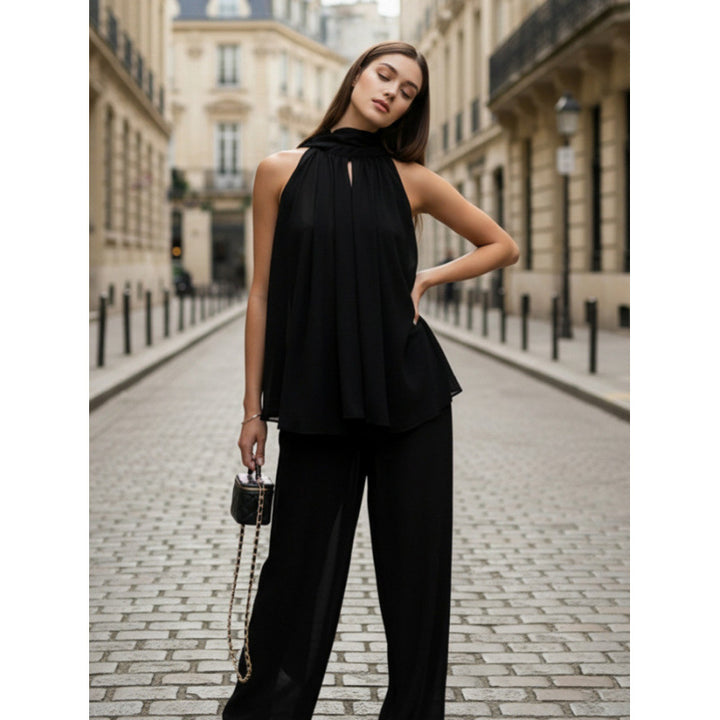 Damer Elegant chiffon top med dyb vandfaldudskæring og flydende stof Skovae