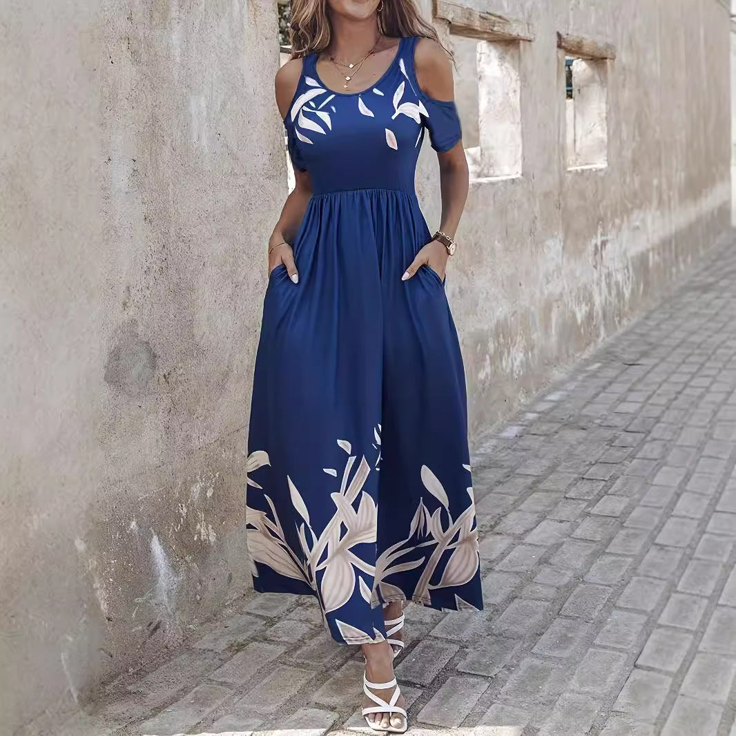 Dame Maxikjole med elegante cut-out ærmer og florale motiver Stilla