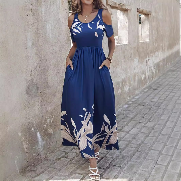 Dame Maxikjole med elegante cut-out ærmer og florale motiver Stilla