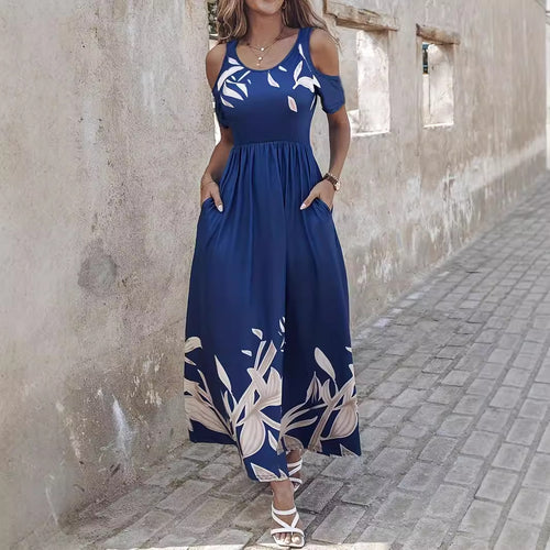 Dame Maxikjole med elegante cut-out ærmer og florale motiver Stilla