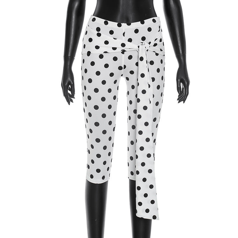 Damen Polka-Dot Culottes mit elegantem Bindegürtel Skovae