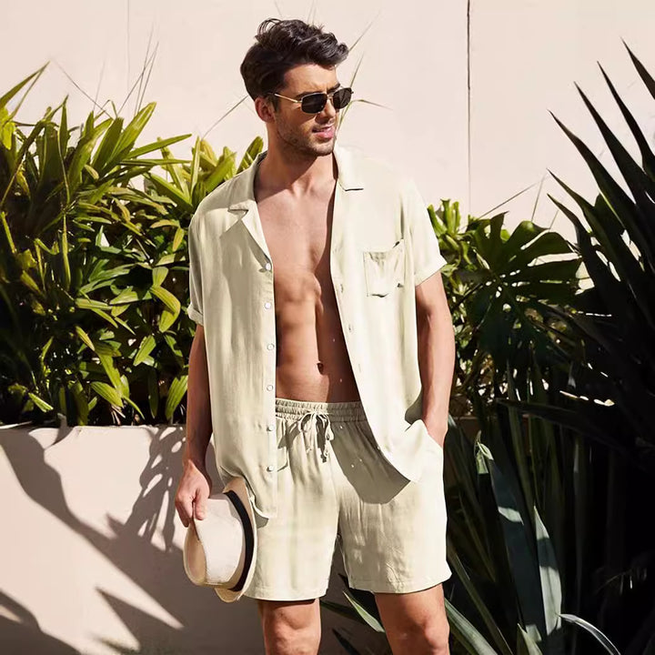 Herrer casual kortærmet skjorte og shorts sæt i elegant design Stilla