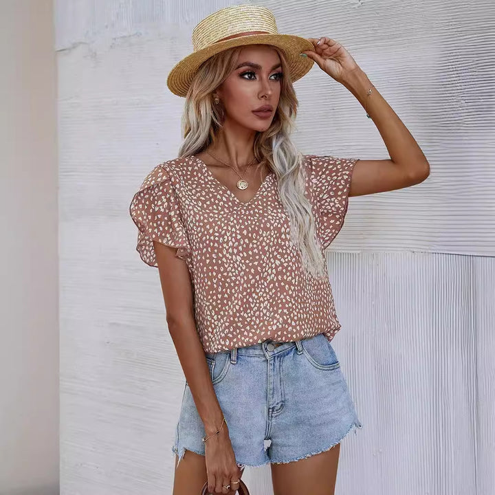 Dame V-udskæring bluse med leopardmønster Stilla