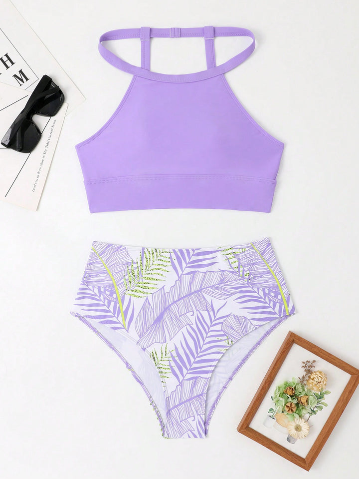 Dame Sporty bikini med højt skåret trusse og moderigtigt crop-top Stilla