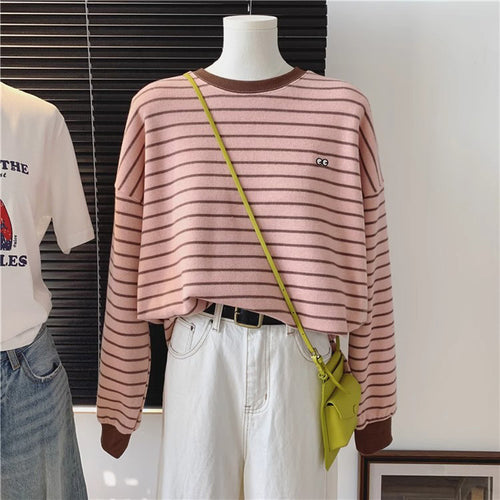 Femme Cropped Stribet Pullover med Overdimensionerede Ærmer Stilla