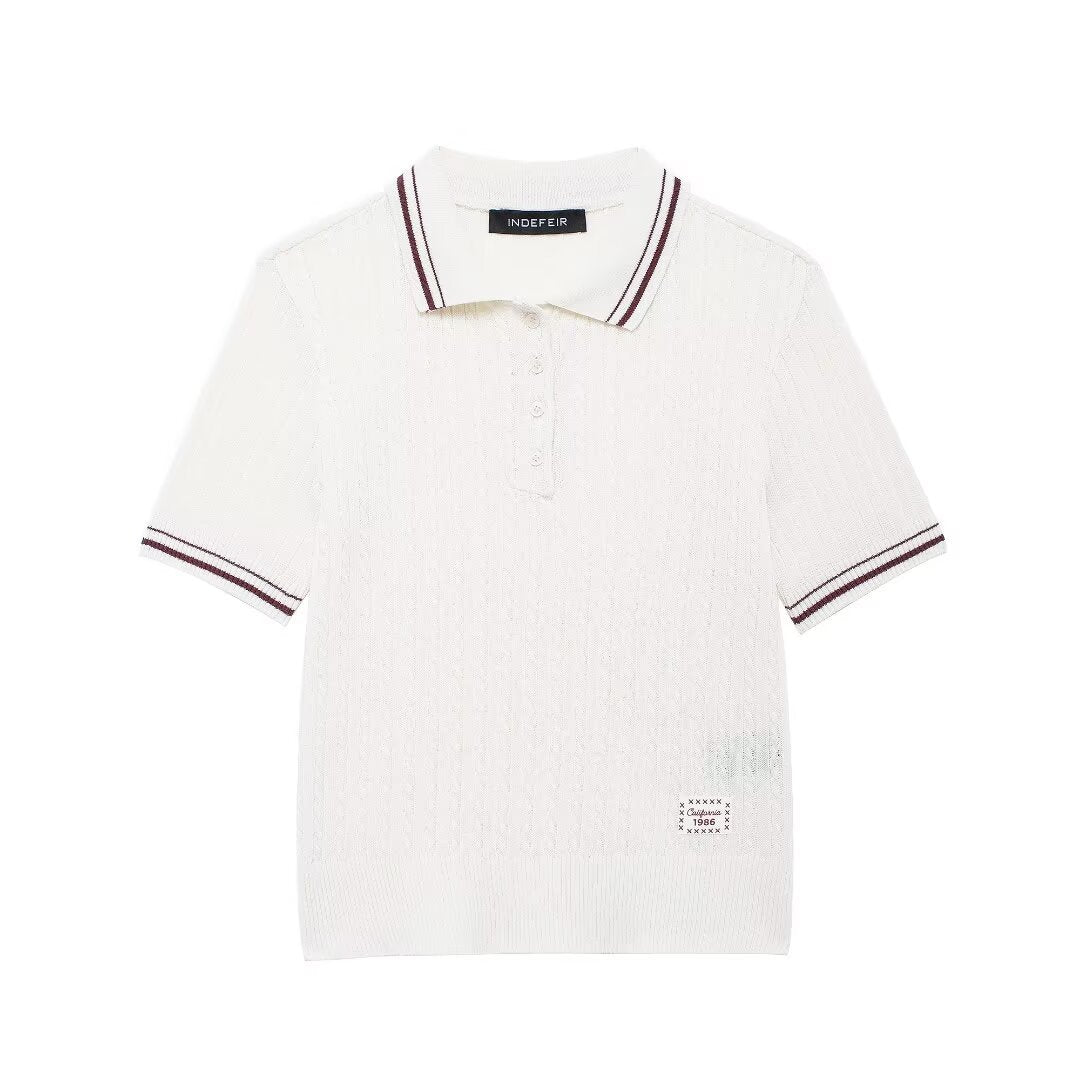 Femme Strik-Polo T-shirt med kontrastbånd Stilla