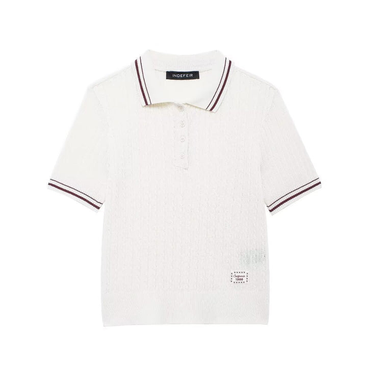 Femme Strik-Polo T-shirt med kontrastbånd Stilla