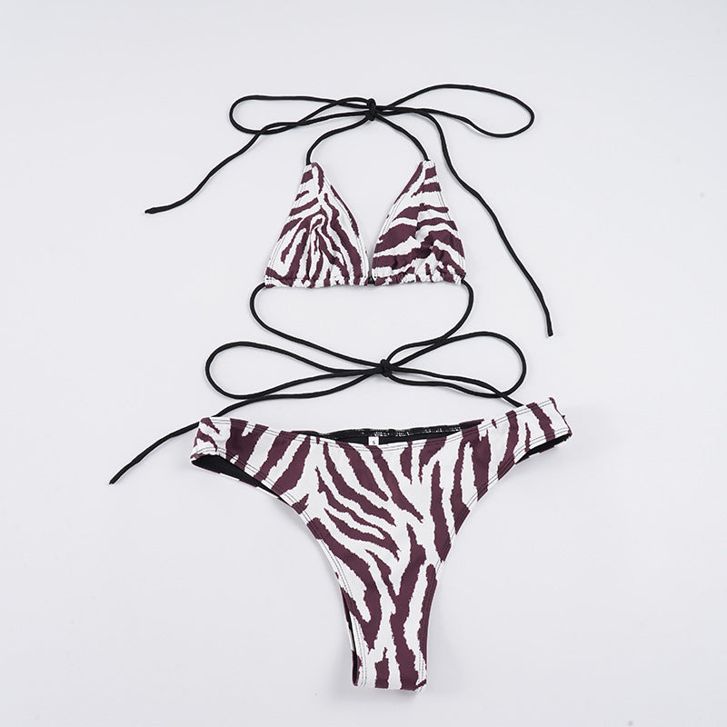 Dame bikini sæt med justerbare bånd og moderne zebra-mønster Skovae