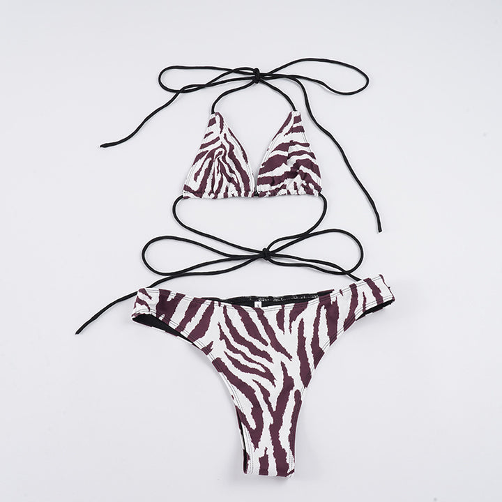 Dame bikini sæt med justerbare bånd og moderne zebra-mønster Skovae