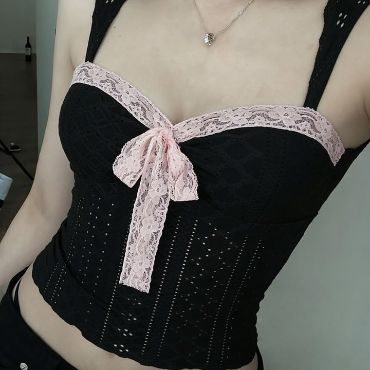 Dame spids camisole med dekorativt bindebånd Skovae