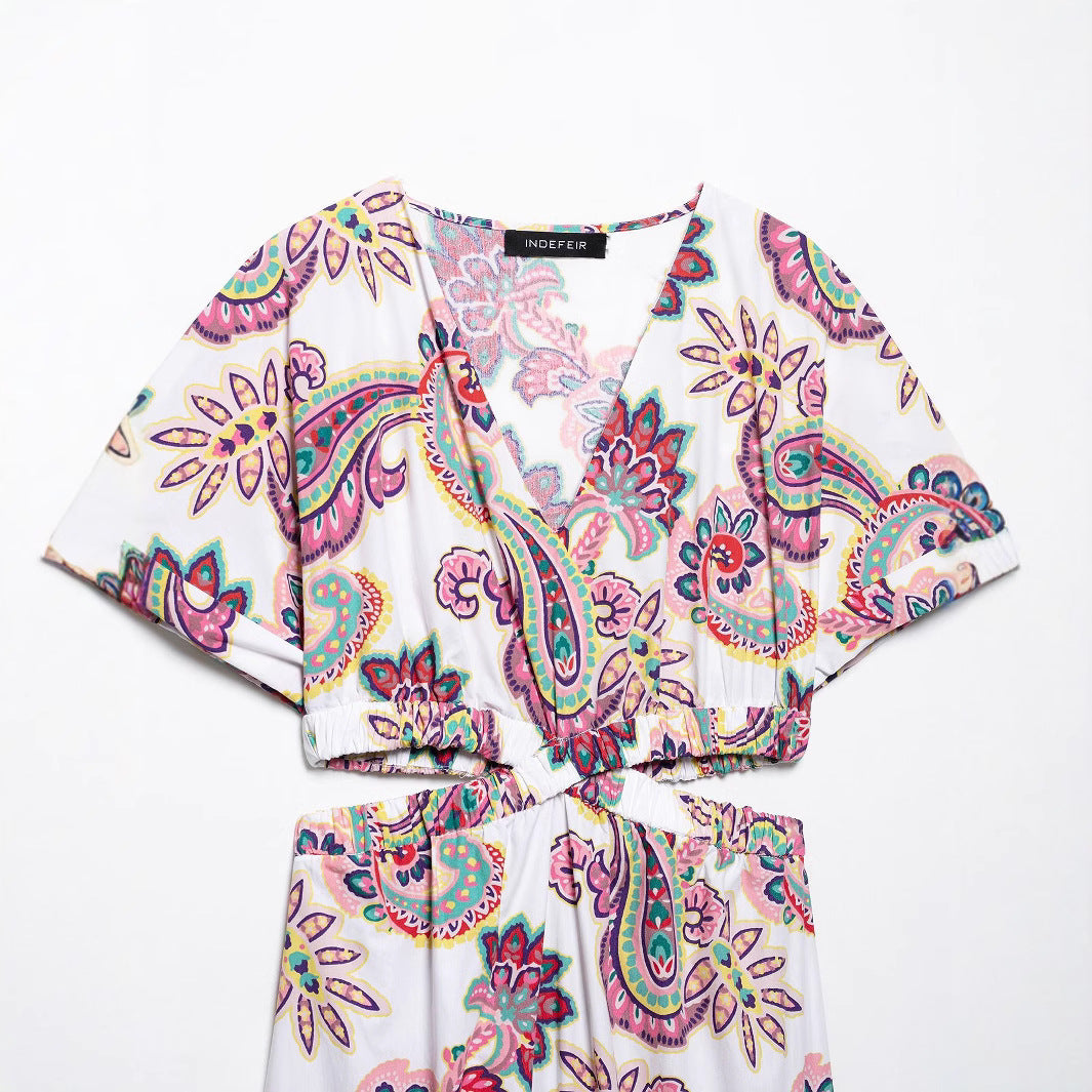 Femme Bohemian Blomsterprint Maxikjole med Flæsekant Stilla