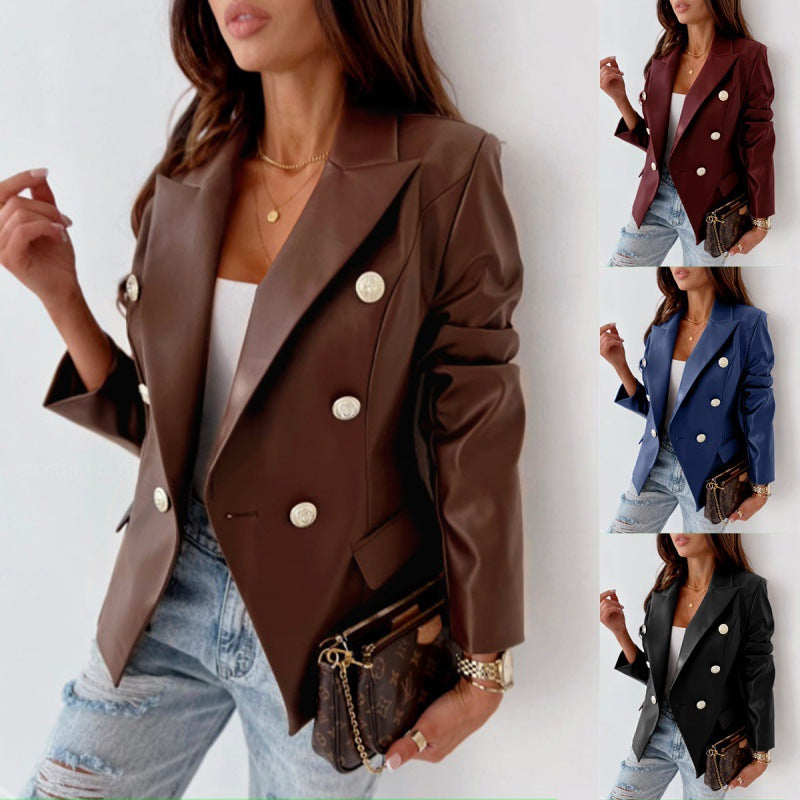 Dame Elegant Dobbeltknap Blazer med blanke Knapper Stilla