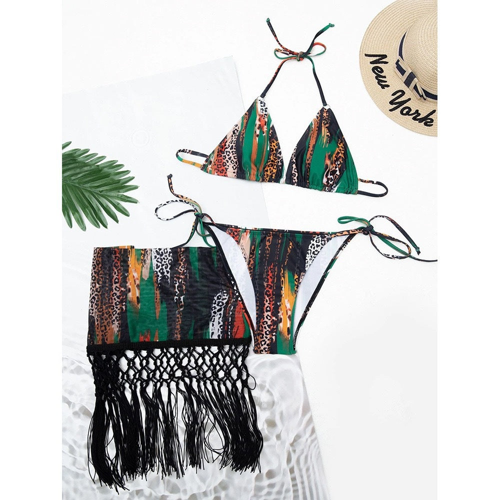 Dame bikini-sæt med frisk dyreprint og elegante knude-detaljer Stilla