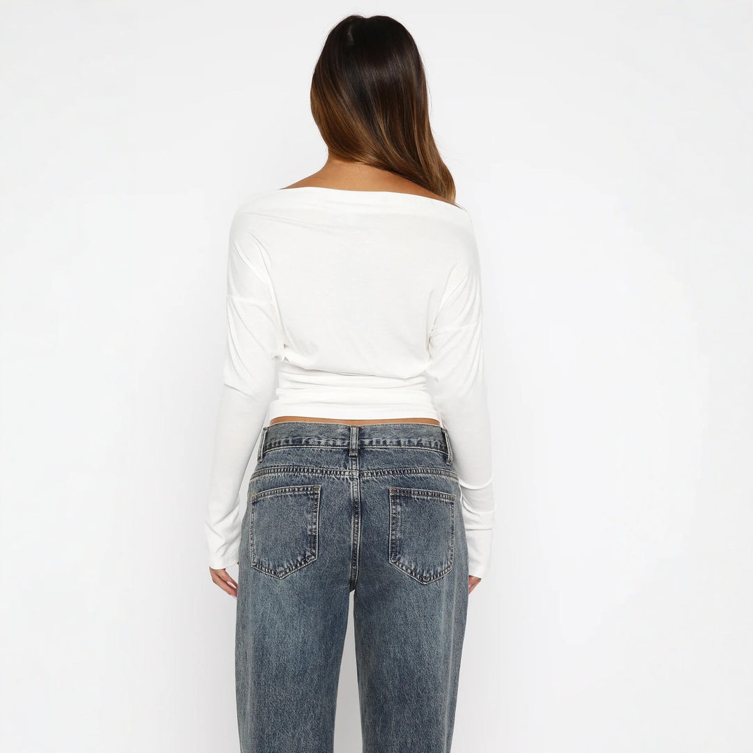 Dame Off-Shoulder Top med delikat spids kant Skovae
