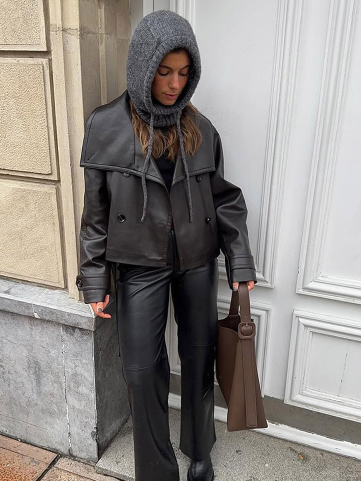 Dame læderjakke med fashionable asymmetrisk snit Stilla