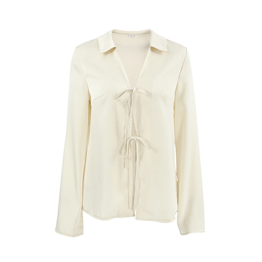 Dame satinbluse med elegant knude lukning Stilla