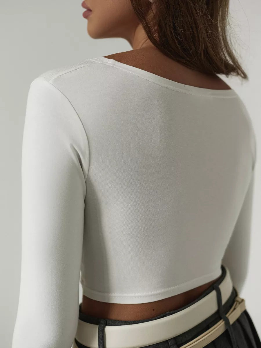 Dame Cropped Langærmet T-shirt med knudeformet design og figurbetonende pasform Stilla