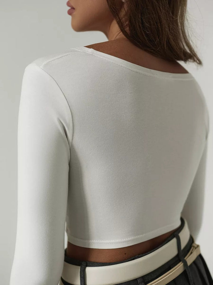 Dame Cropped Langærmet T-shirt med knudeformet design og figurbetonende pasform Stilla