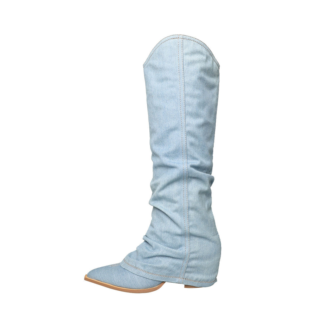 Femme Struktureret Casual Denim Over-knæ Støvler Stilla