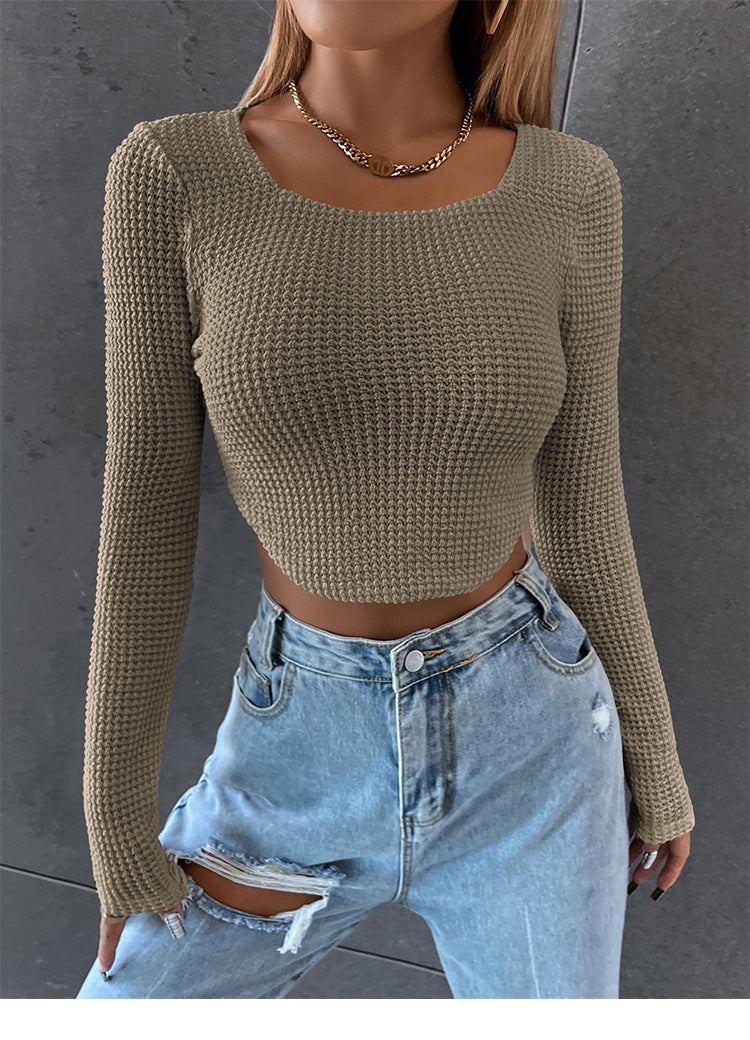 Dame Strik-Crop-Top med lange ærmer og struktureret design Stilla