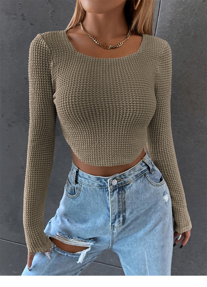Dame Strik-Crop-Top med lange ærmer og struktureret design Stilla