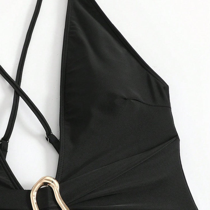 Damer Én-dels Badedragt med dyb V-hals og elegant guld-detalje