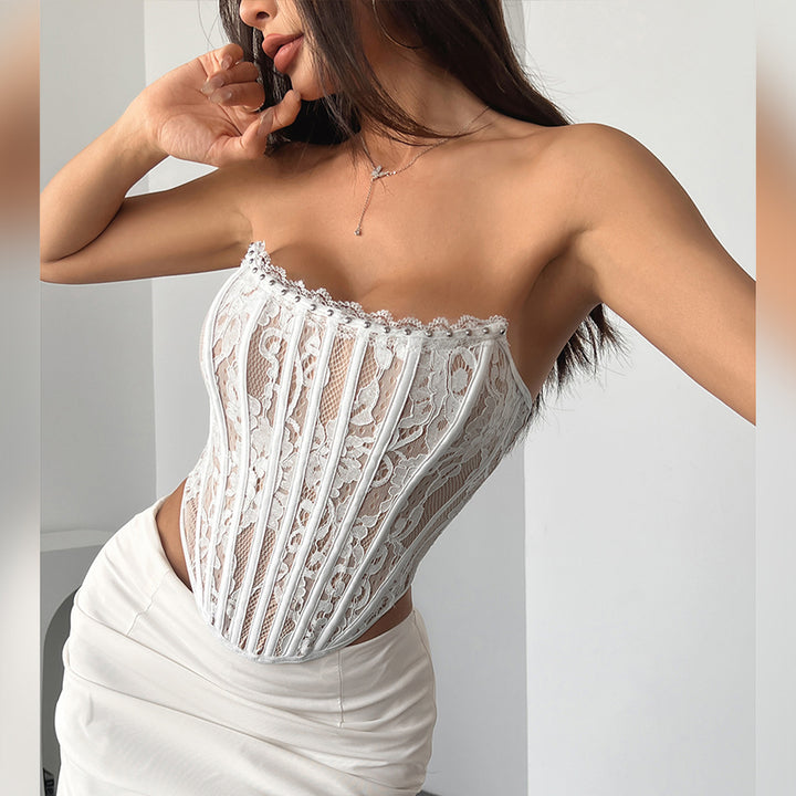 Dame Bustier-Corsage med transparent spidsedesign og elegant dekoration Stilla