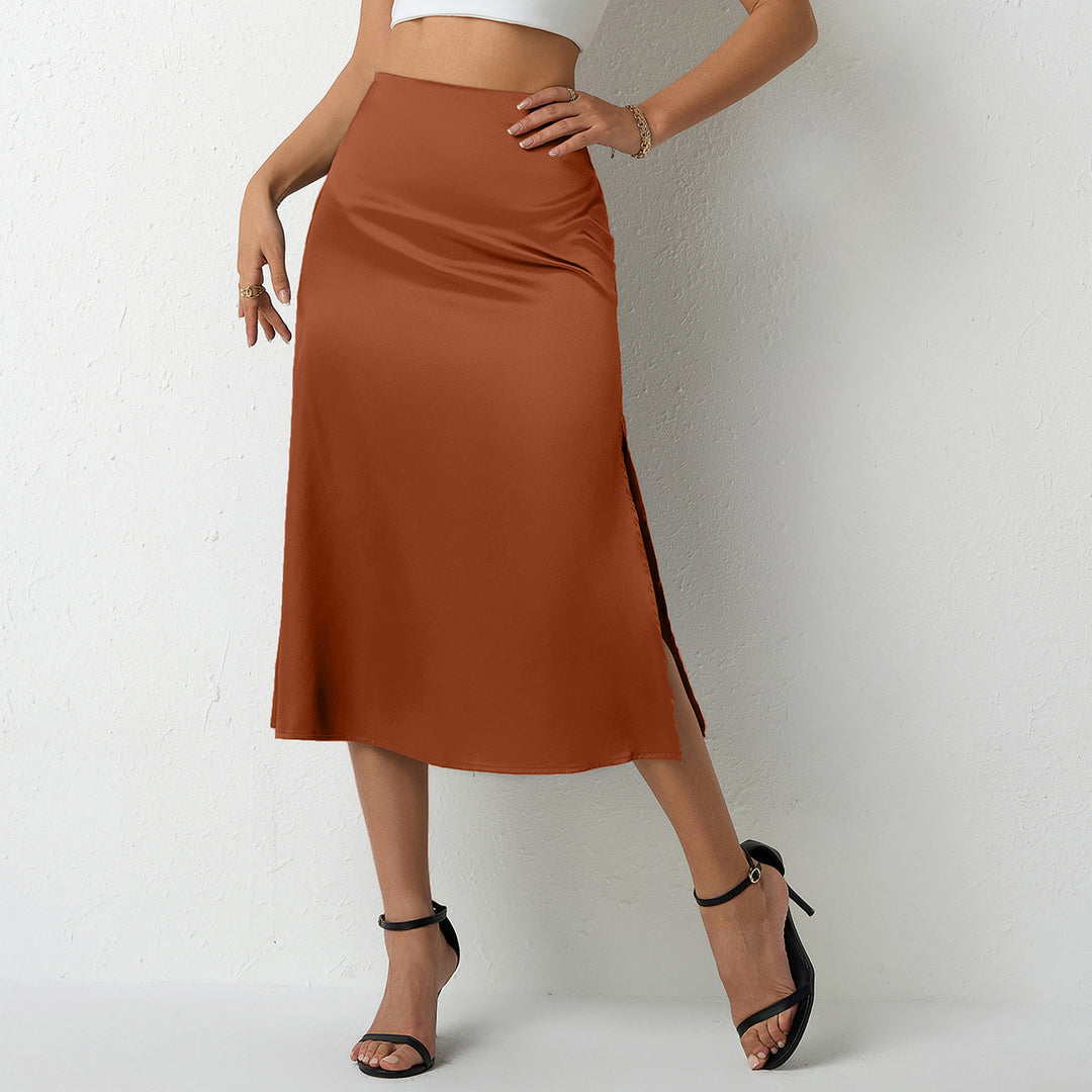 Dame elegant midi nederdel med flydende snit og satin-finish Skovae