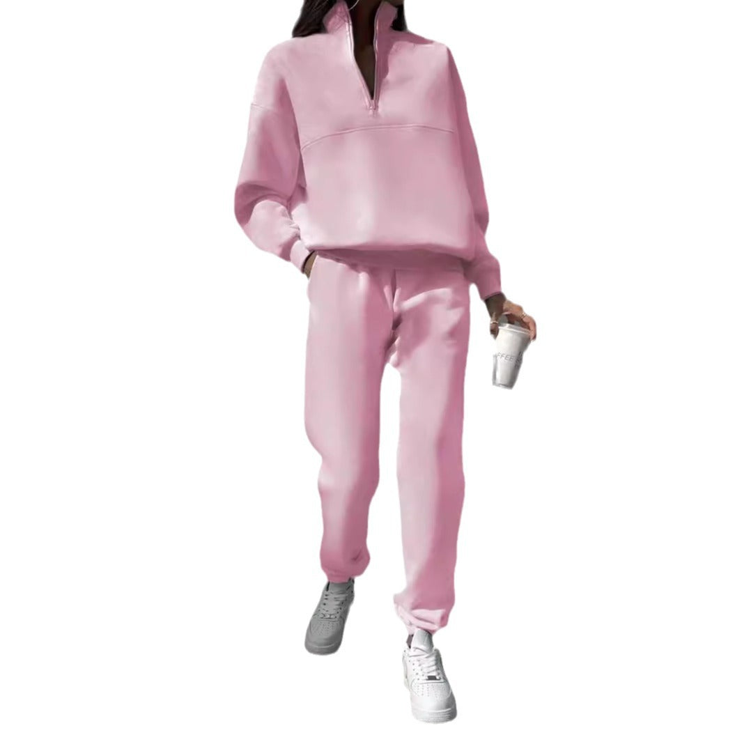 Dame sporty Sweat-sæt med lynlås og elastisk talje Stilla