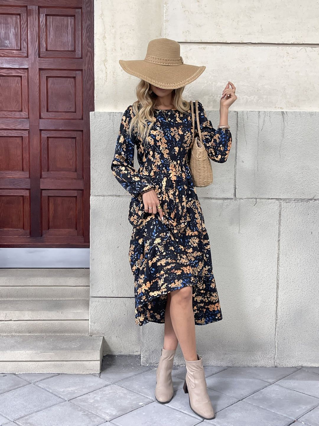 Dame Boho-stil maxikjole med blomsterprint og flæsedetaljer Stilla