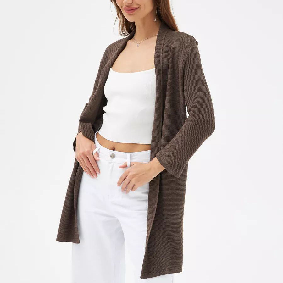 Dame elegant strik cardigan med åben skæring og fint mønster Stilla
