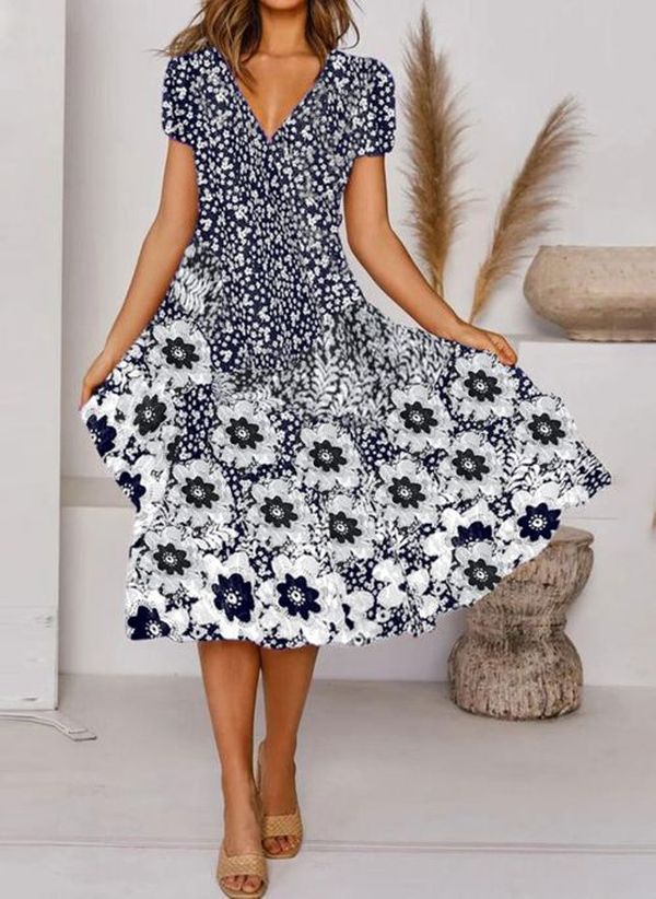Dame Midi Kjole med florale Mønstre Stilla
