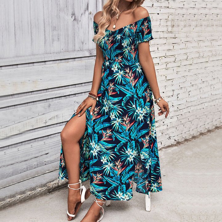 Dame Off-Shoulder Blomster Maxi Kjole med Høj Slidsdetalje Stilla
