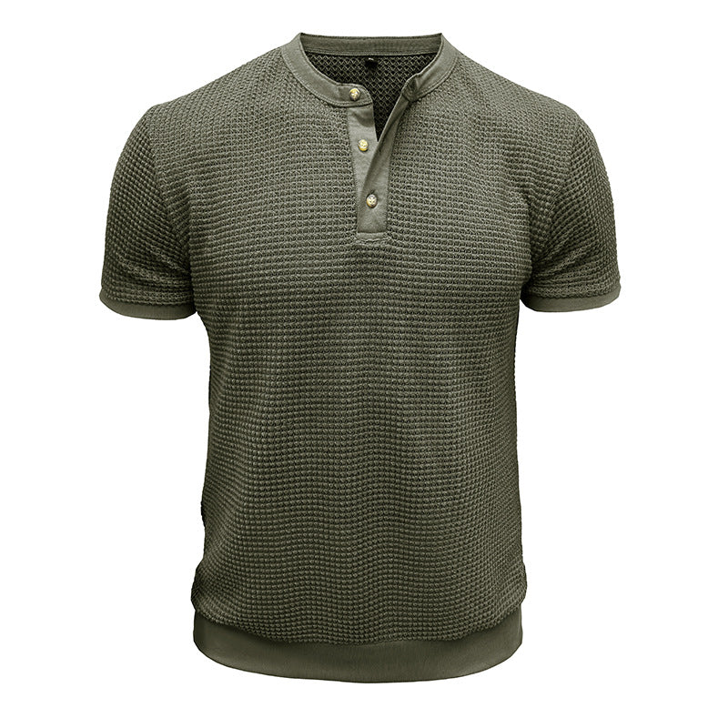 Herre kortærmet Henley-shirt med struktureret design og elegant knaplukning Stilla