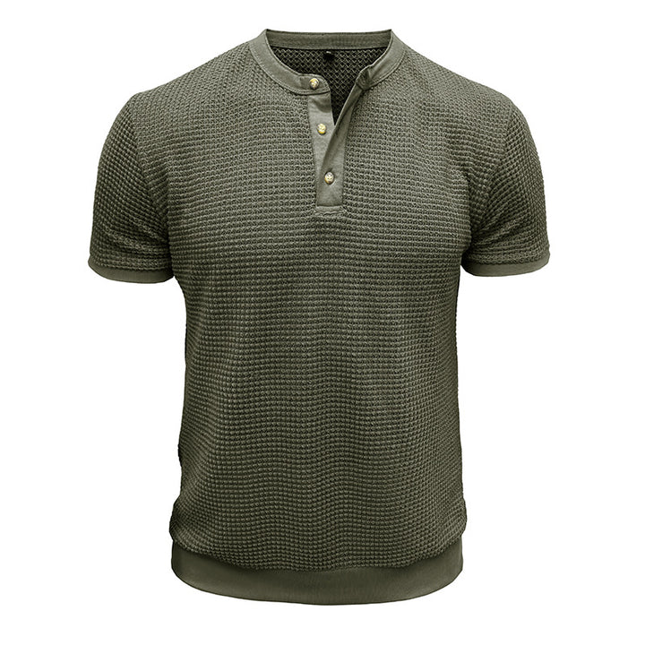 Herre kortærmet Henley-shirt med struktureret design og elegant knaplukning Stilla