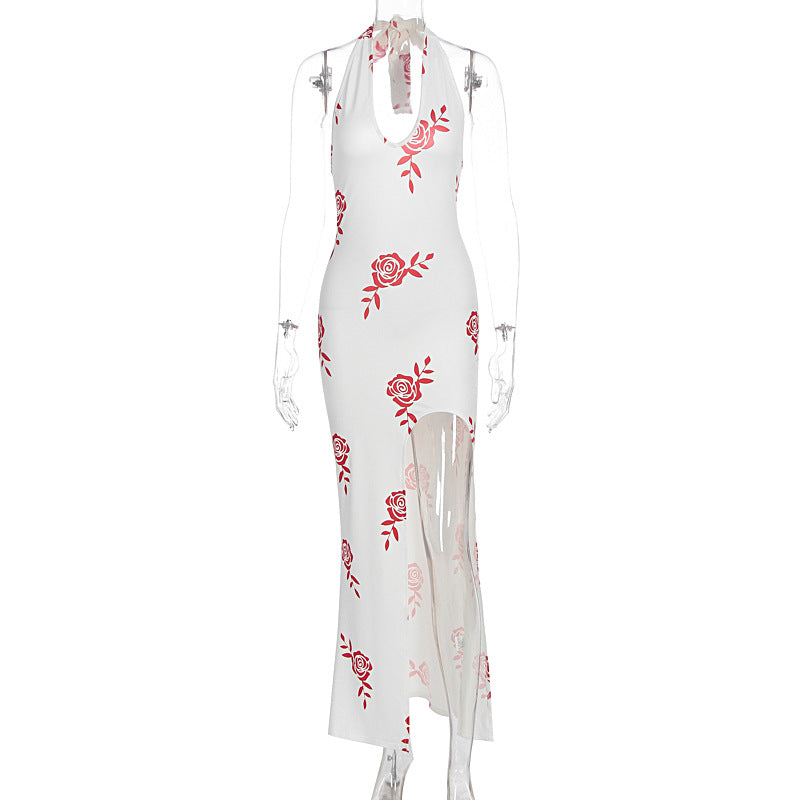 Damer Elegant Maxikjole med blomstermotiv og gennemsigtig slids Skovae