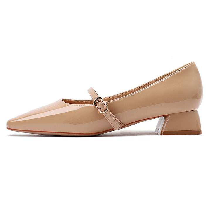 Damer Stylish Spids-Tå Mary Jane Flats med Blokhæl Stilla