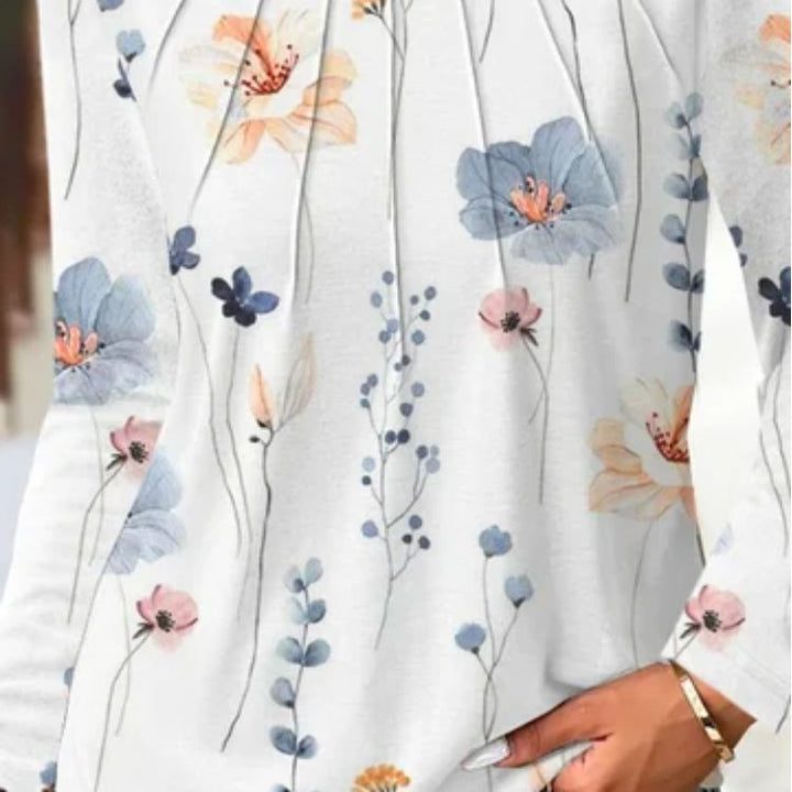 Dame blomsterprint langærmet skjorte med folder Stilla