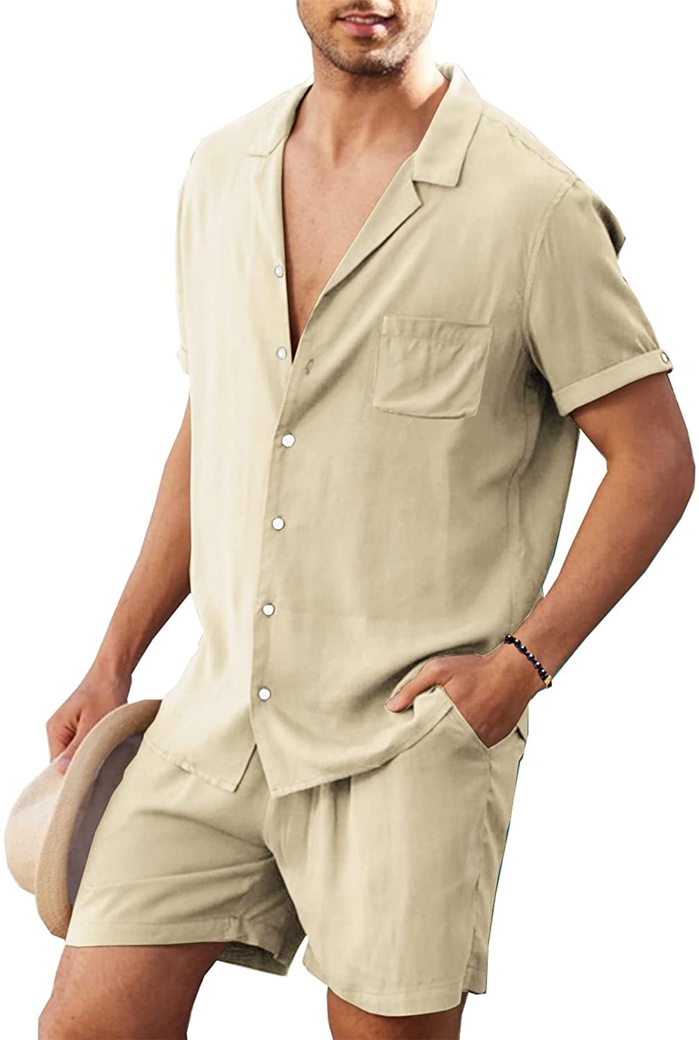 Herrer casual kortærmet skjorte og shorts sæt i elegant design Stilla