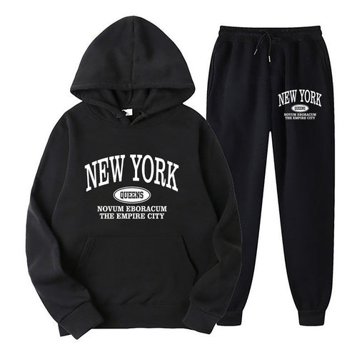 Kvinders sporty hætte sæt med stort New York print Skovae