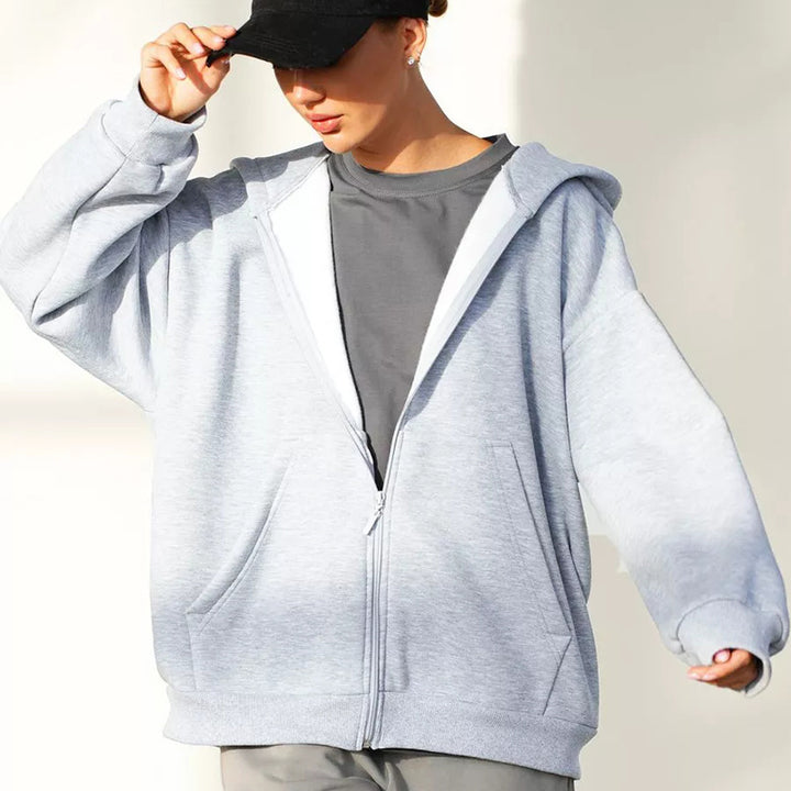 Kvinders oversized zip-up hættetrøje med store lommer Skovae