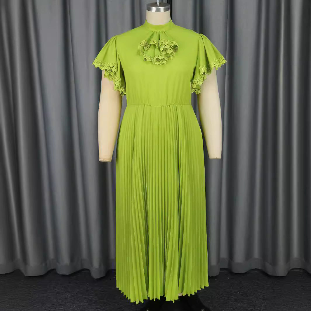 Dame Elegante Maxi-kjole med plisseringer og flæsedetaljer Skovae