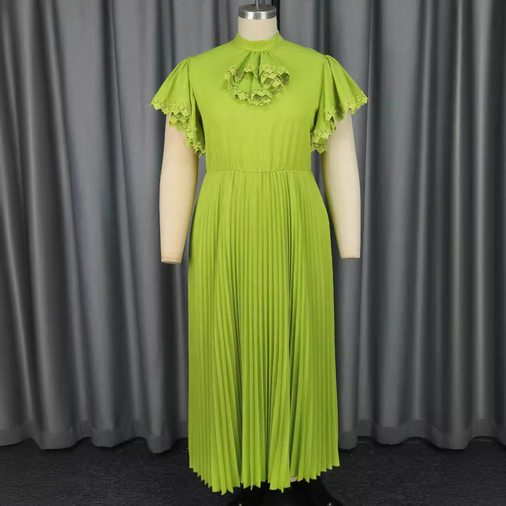 Dame Elegante Maxi-kjole med plisseringer og flæsedetaljer Skovae
