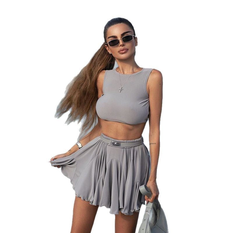 Dame Sporty Crop-Top og Mini-Nederdel Sæt Skovae